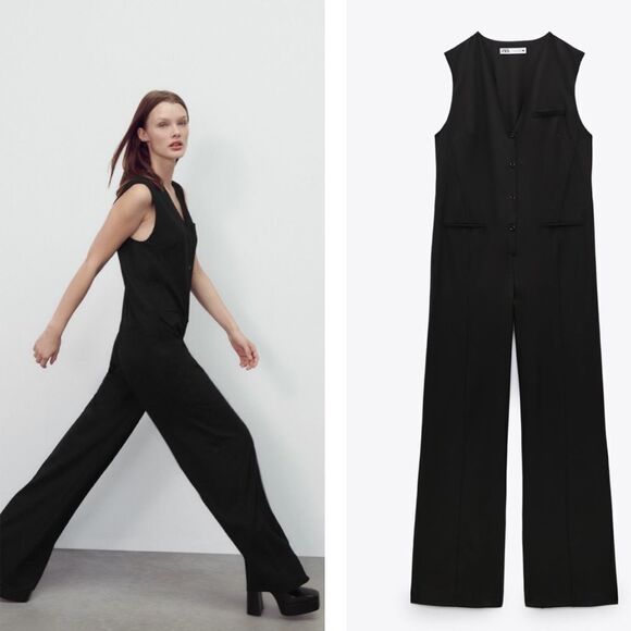 ZARA LONG V-NECK JUMPSUIT